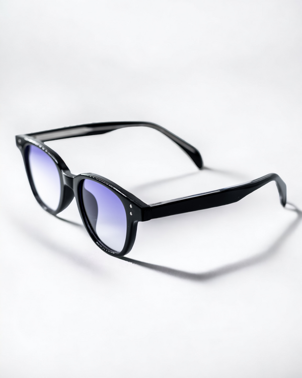 Black sunglasses frame with purple tinted lens