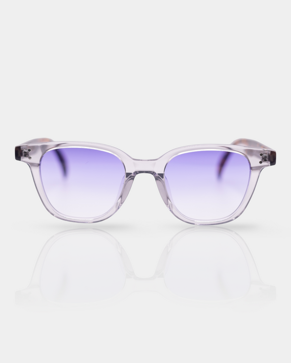 transparent and tortoise sunglasses with gradient purple  lenses